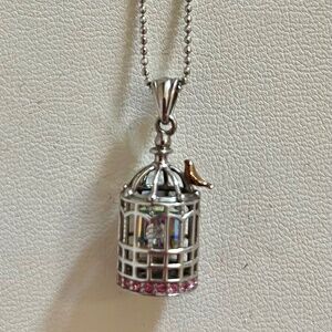 Swarovski crystal, sterling sliver and 14K gold birdcage necklace